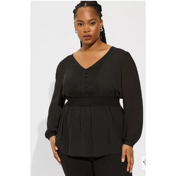 Torrid Babydoll Long Sleeve Blouse Womens Size 12 Black Boho Peasant NWT - Picture 1 of 12